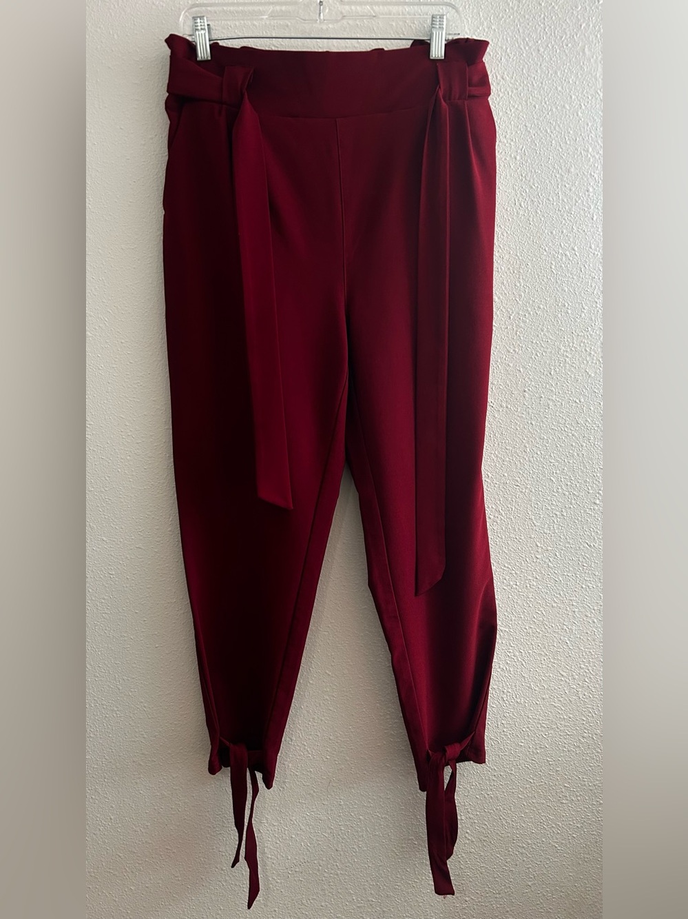 Grace Karin Burgundy Paperbag Tie-Waist Joggers
